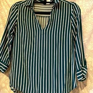 Green and White striped collared shirt
